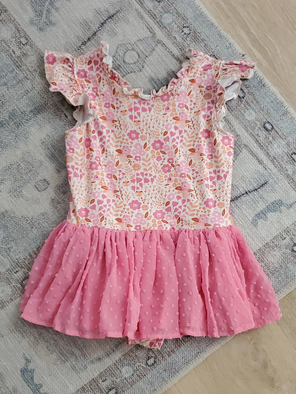 Cheeky Plum Girls Farrah leotard Citrus floral pattern pink ruffle skirt Sz8y